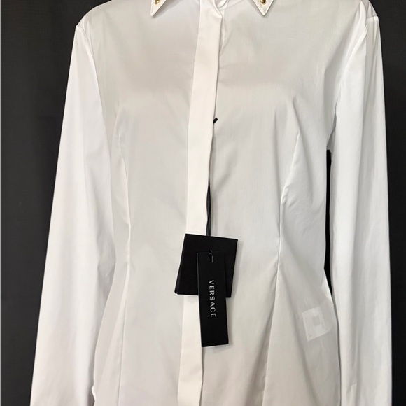 Versace White Button Down Shirt  Black & Gold Stud Accents Size M EU 44 NEW COA - Picture 6 of 17